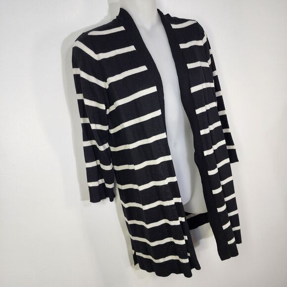 Chico's Cardigan Sweater Womens Size 0 Small Stripe Colorblock Long Open Front - Picture 4 of 11